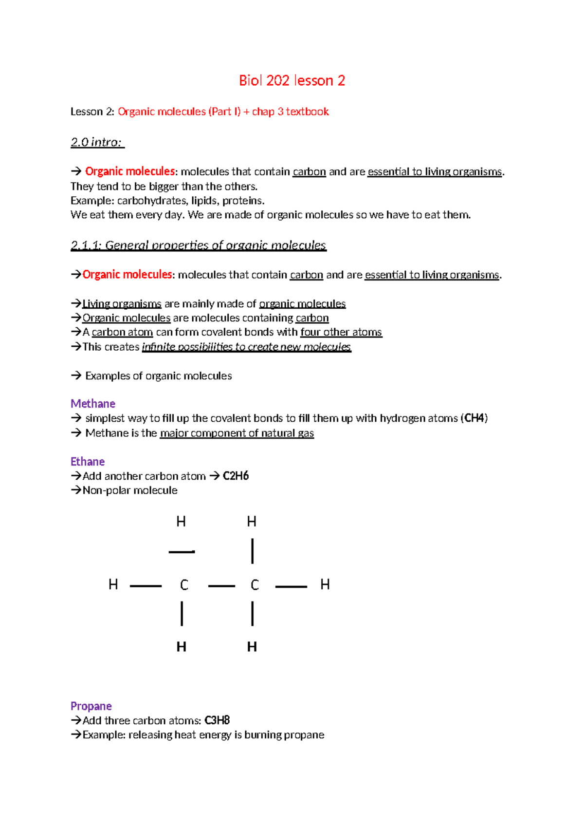 Biol 202 Lesson 2: Organic Molecules Overview and Key Concepts - Studocu