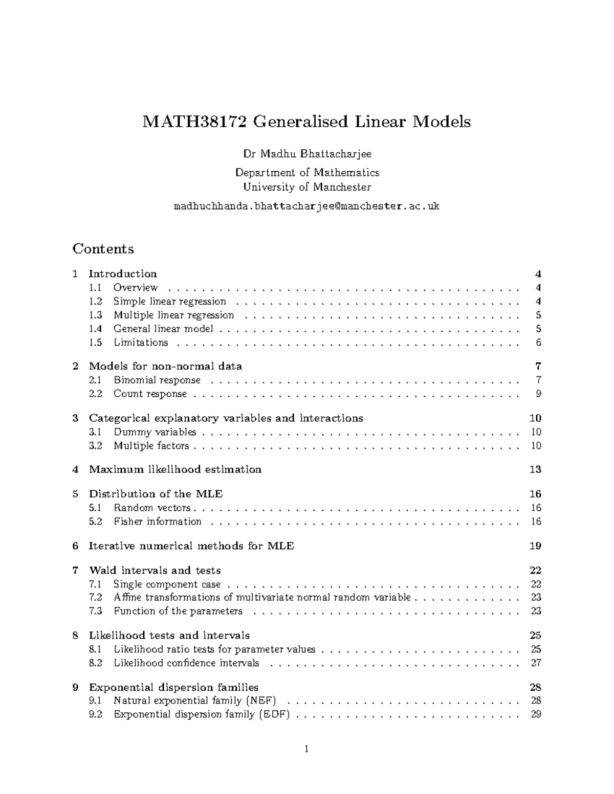 MATH38172 Generalised Linear Models (GLM) Lecture Notes - Studocu