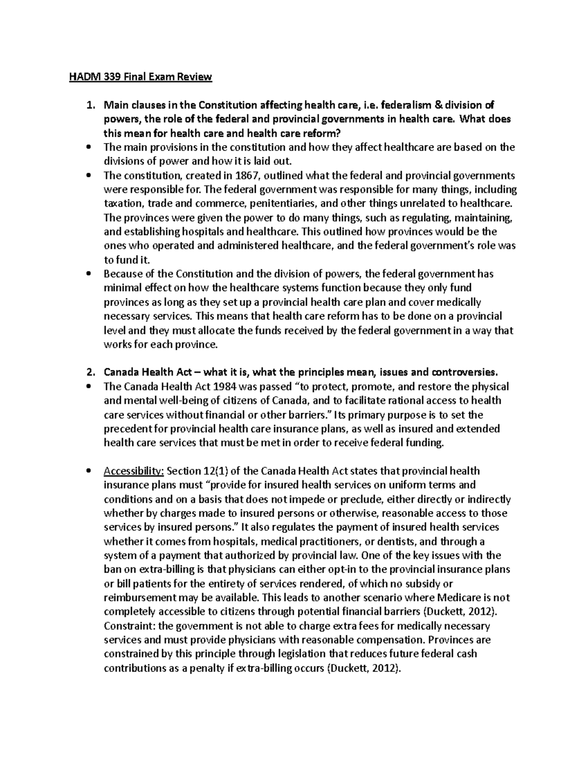 HADM 339 Final Exam Review: Key Healthcare Concepts and Issues - Studocu