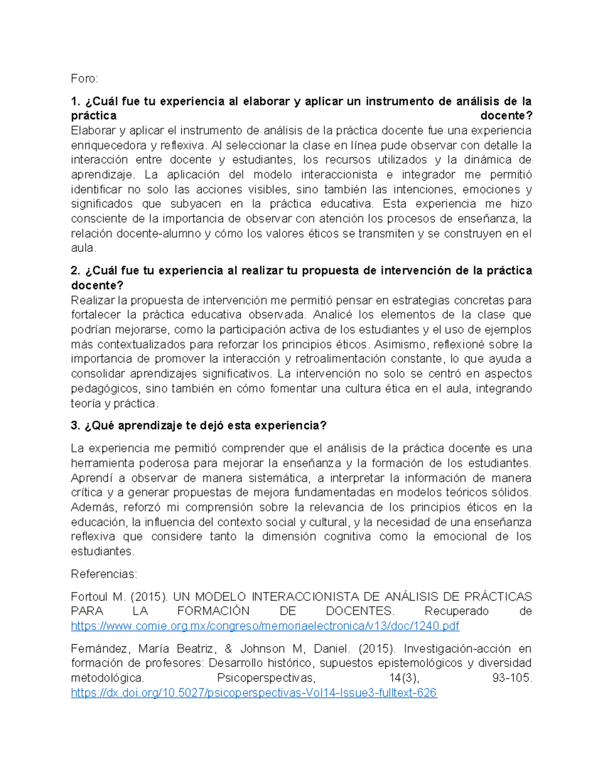 Foro: Análisis de la Práctica Docente y Propuestas de Intervención ...
