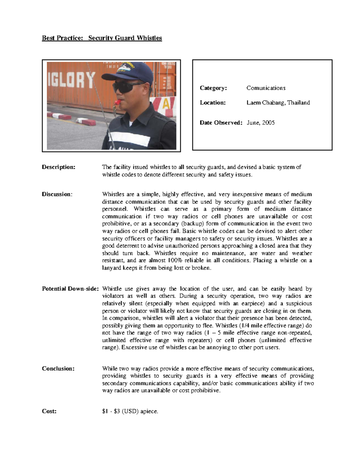 BP04-C, Thailand,Laem Chabong, Security Guard Whistle - Best Practice ...