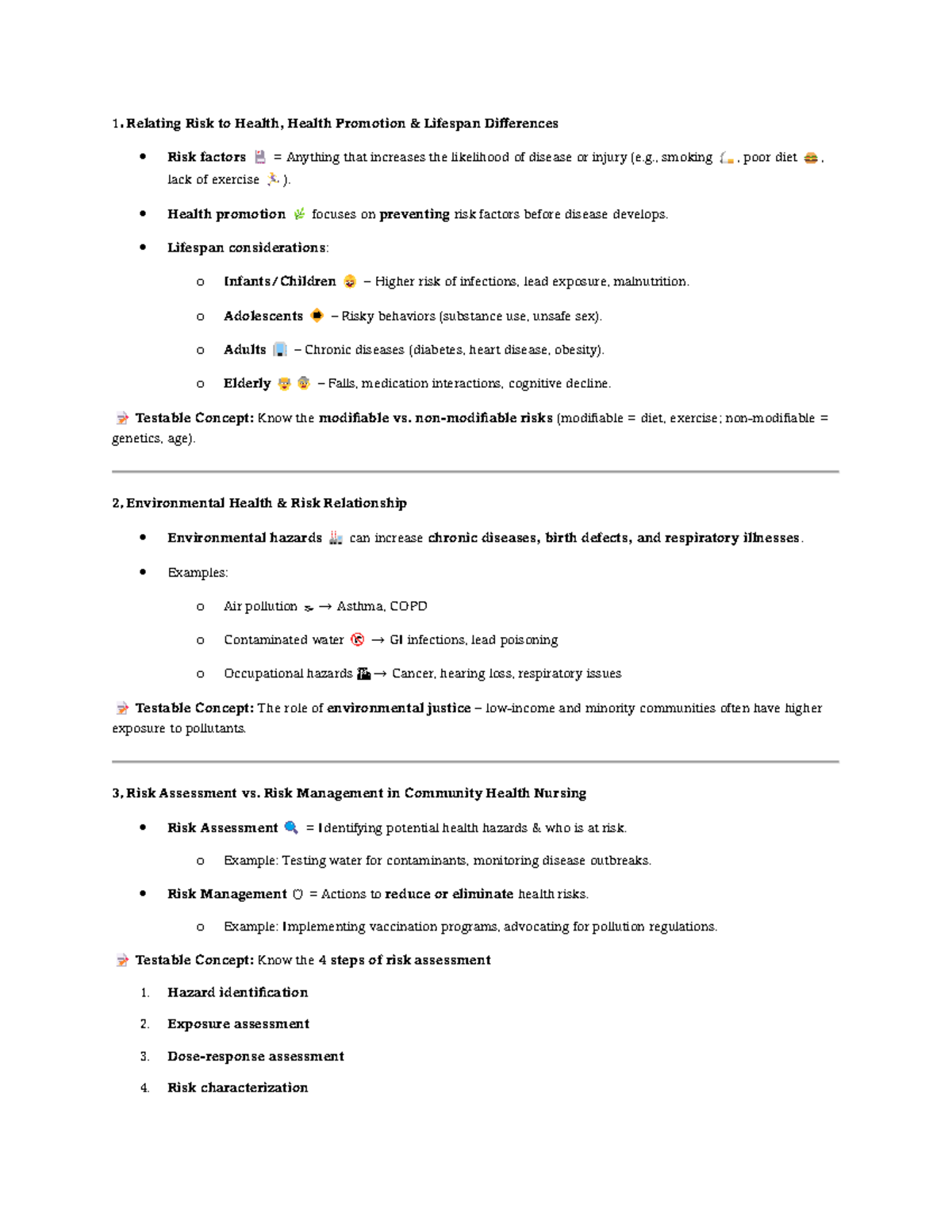 NR442 Week 3 - health risks, promotion, and policy implications notes ...