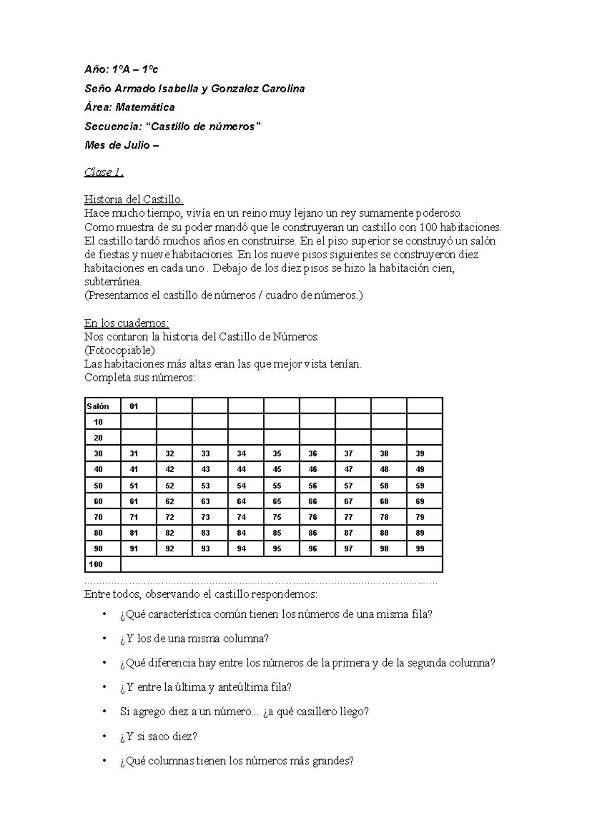 Matemática 1ºA 1ºC: Secuencia de Números - Julio y Agosto - Studocu