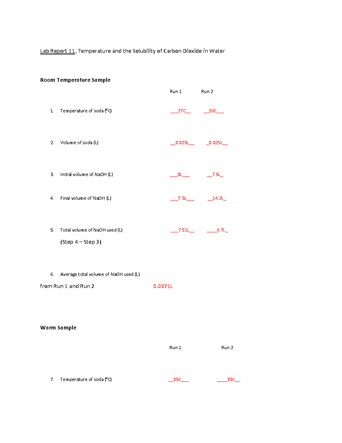 Temperature and the Solubility of Carbon Dioxide in Water - Lab Report ...