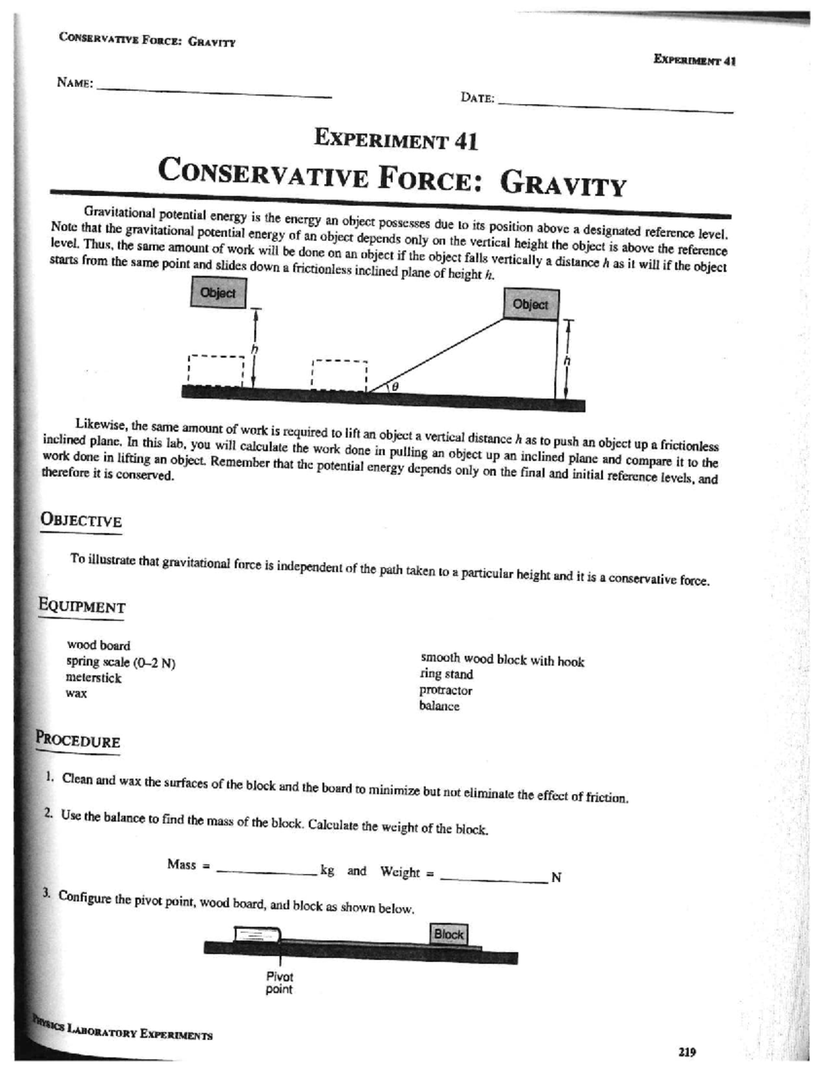 PHYS 101: Conservative Force and Gravity Lab Experiment 41 - Studocu