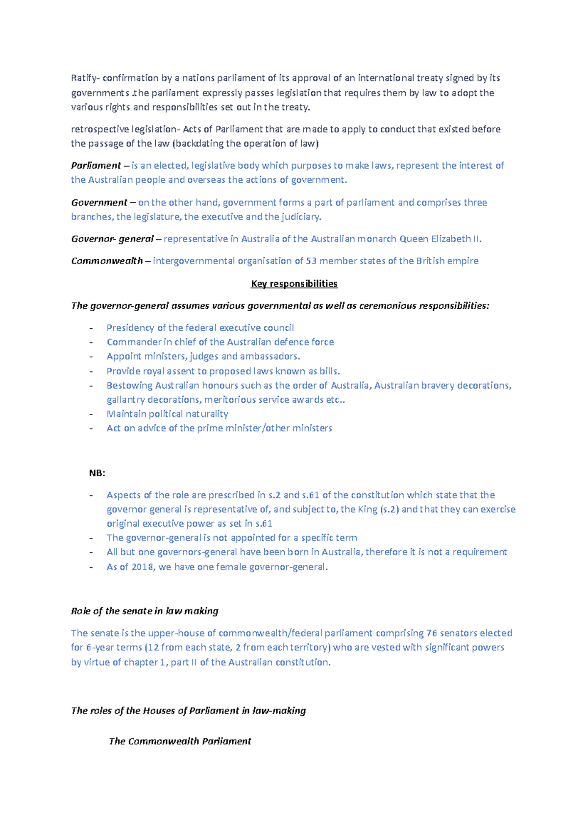 Notes legal unit 4 aos 1 - Ratify- confirmation by a nations parliament ...