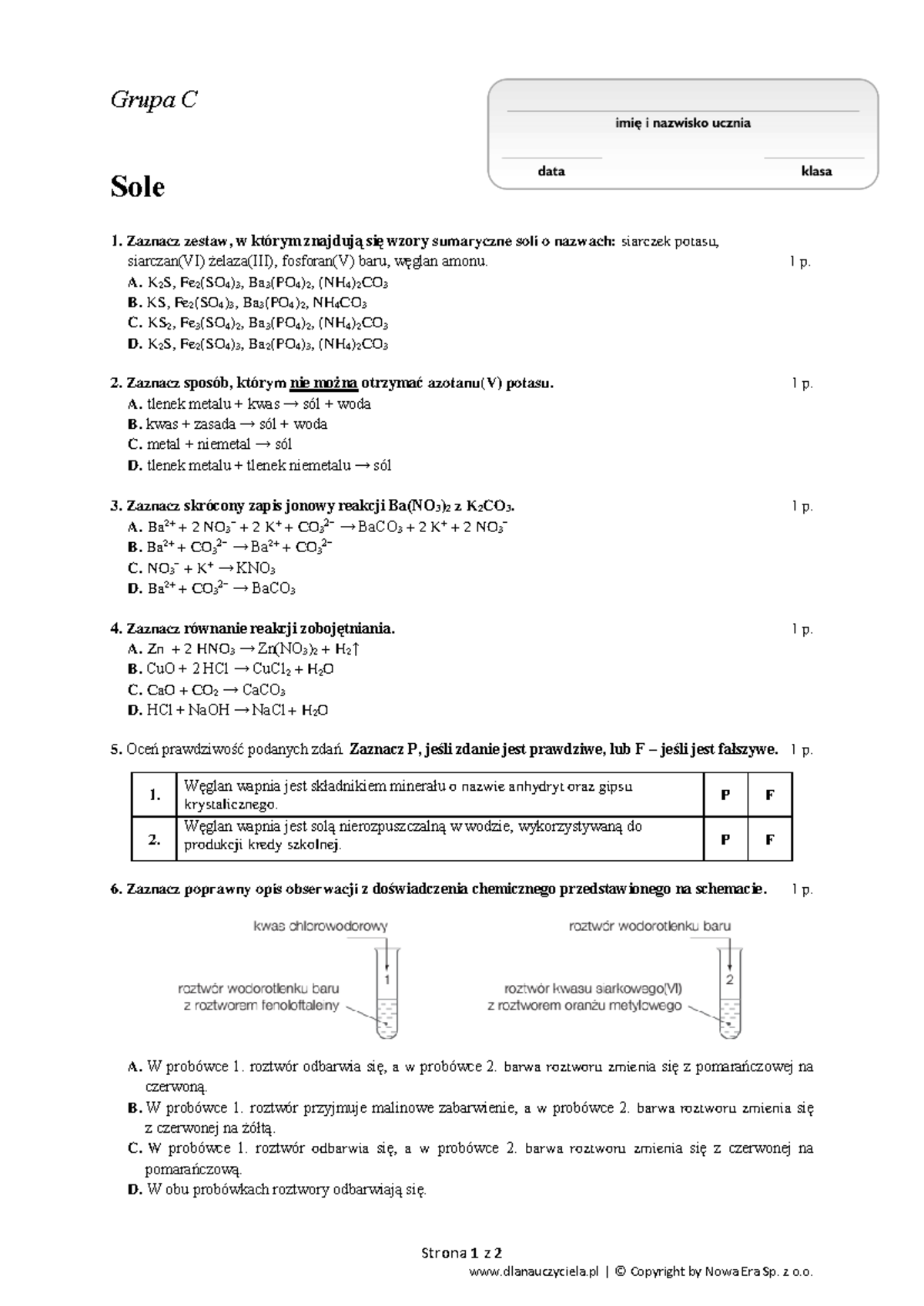Zrodla Energii Sprawdzian Z Chemii 1 Zawodowka www.studocu.com