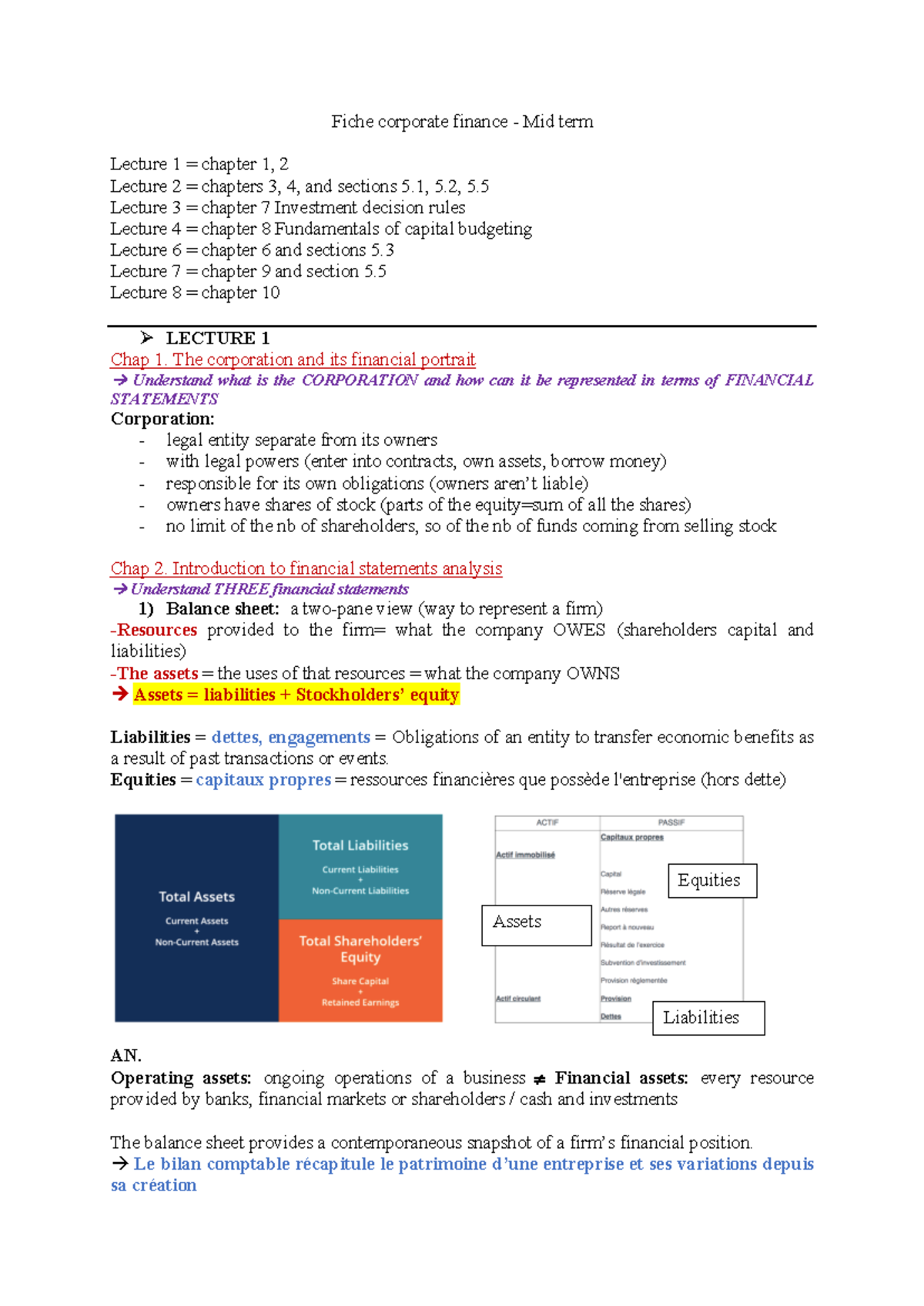 Corporate Finance Midterm Exam Study Guide: Key Concepts & Chapters - Document Preview