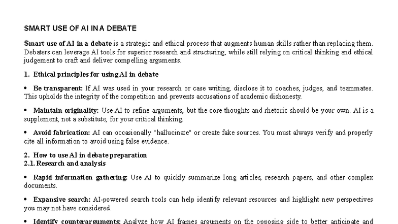 AI STRATEGIES FOR DEBATE PREPARATION AND ETHICS - Studocu