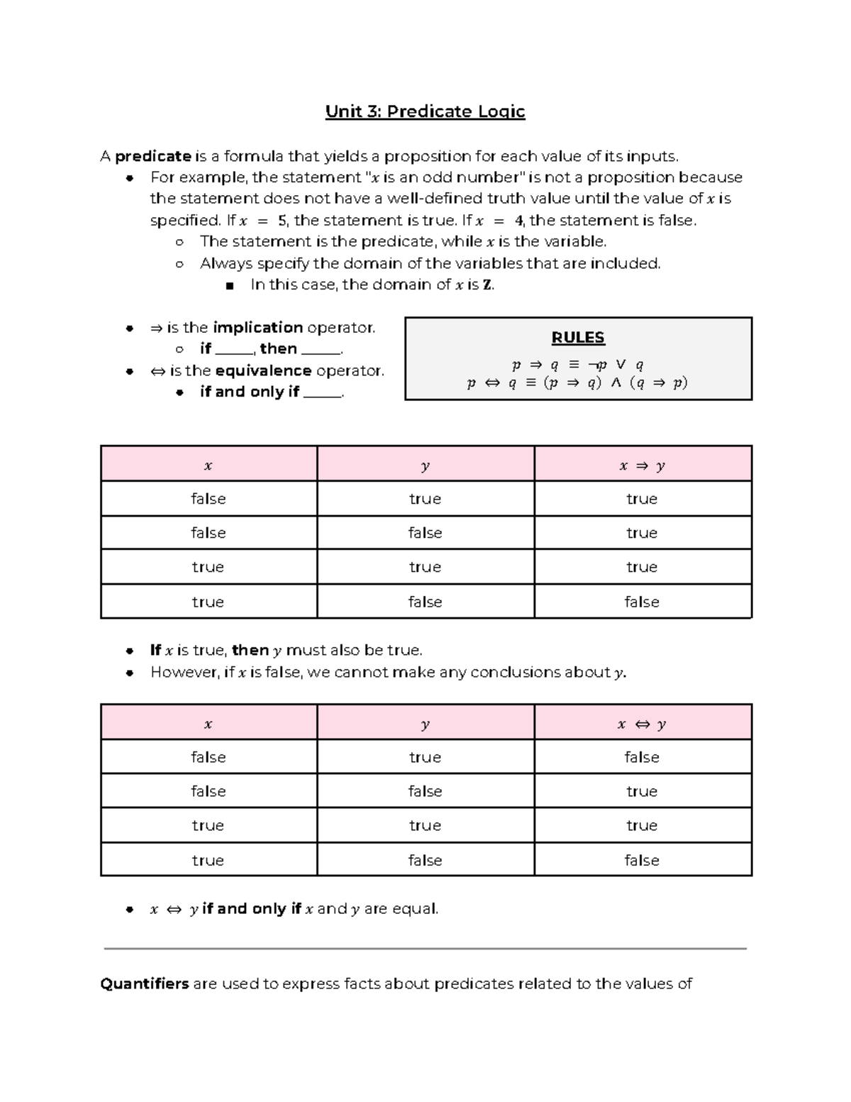 Compsci 1020 - Unit 3: Predicate Logic Overview and Key Concepts - Studocu
