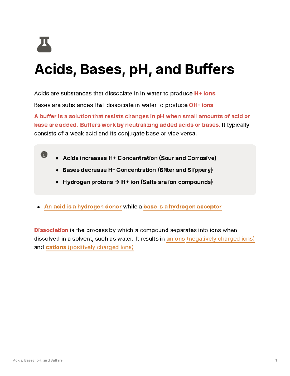 Lecture on Acids, Bases, pH, and Buffers - Studocu