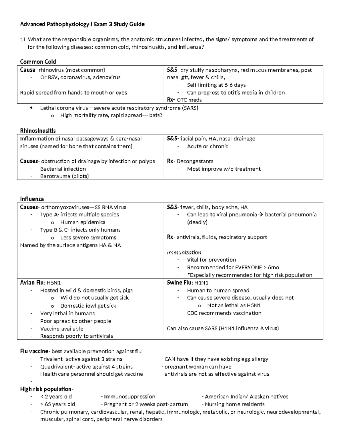Advanced Pathophysiology I Exam 3 Comprehensive Study Guide - Studocu