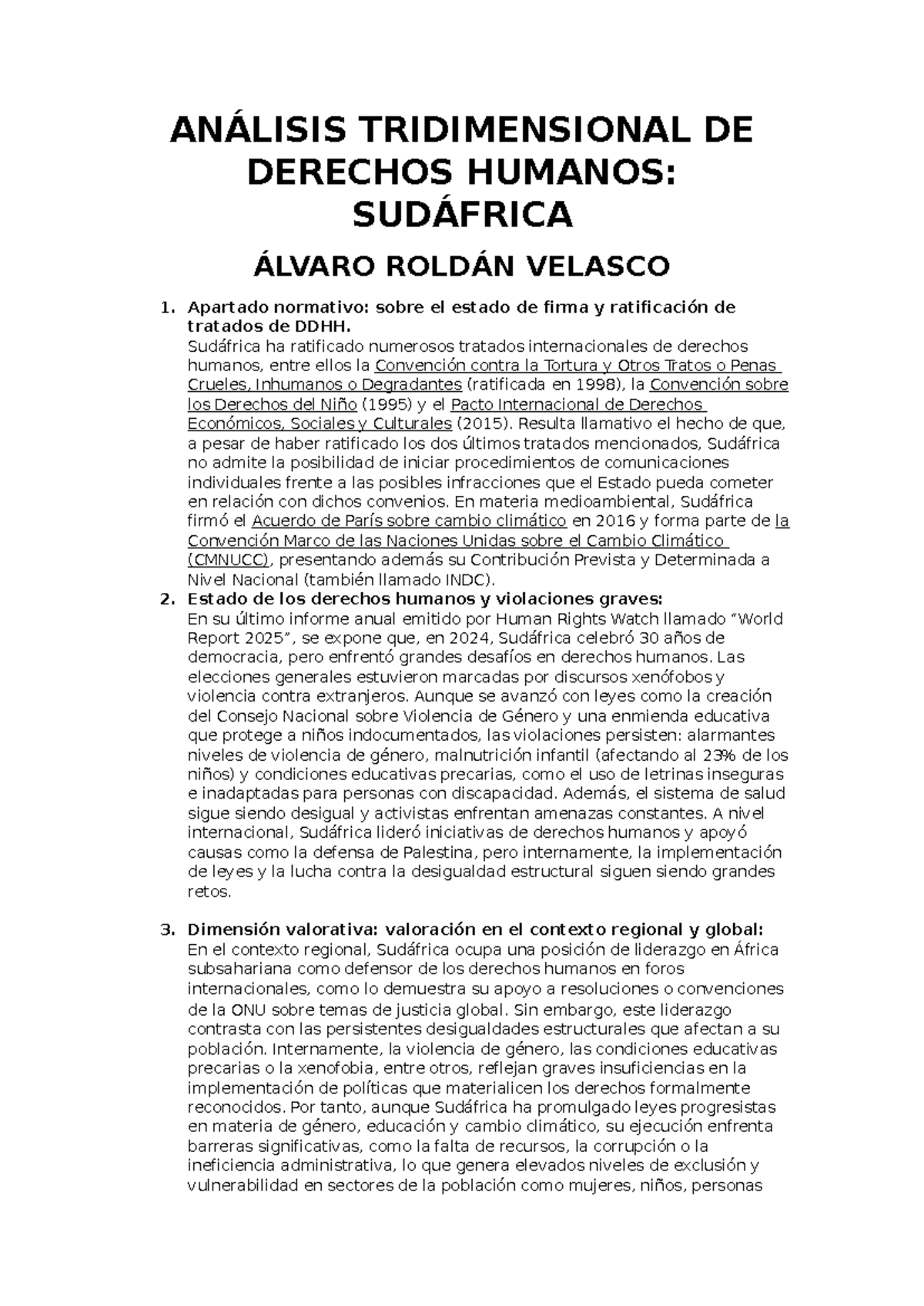 Análisis Tridimensional de DDHH en Sudáfrica: Retos y Progresos - Studocu