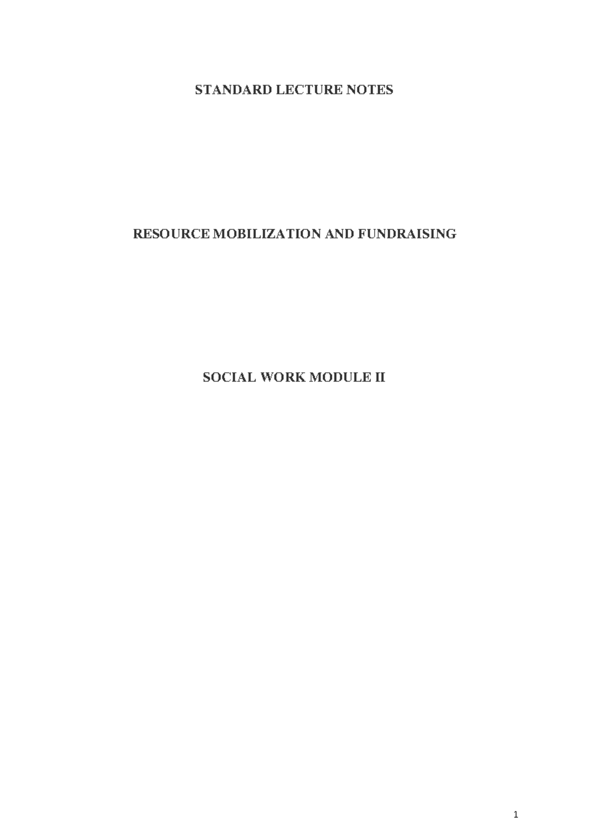 SW MODULE II: Lecture Notes on Resource Mobilization & Fundraising ...