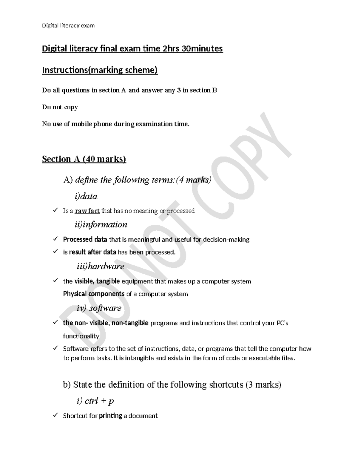 Digital Literacy Final Exam (Course Code: DL101) - Study Guide - Studocu