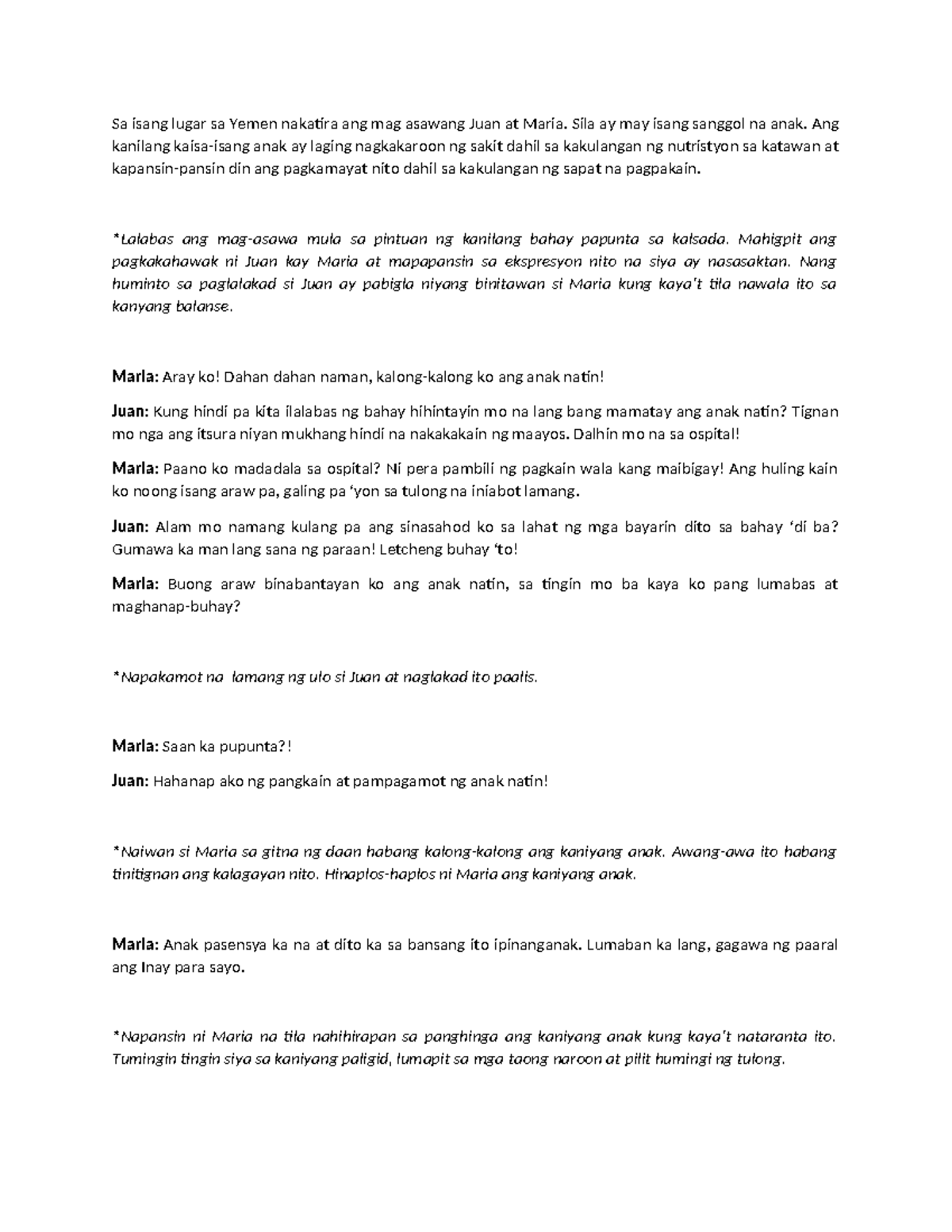 Conworld one-act play script - Sa isang lugar sa Yemen nakatira ang mag ...