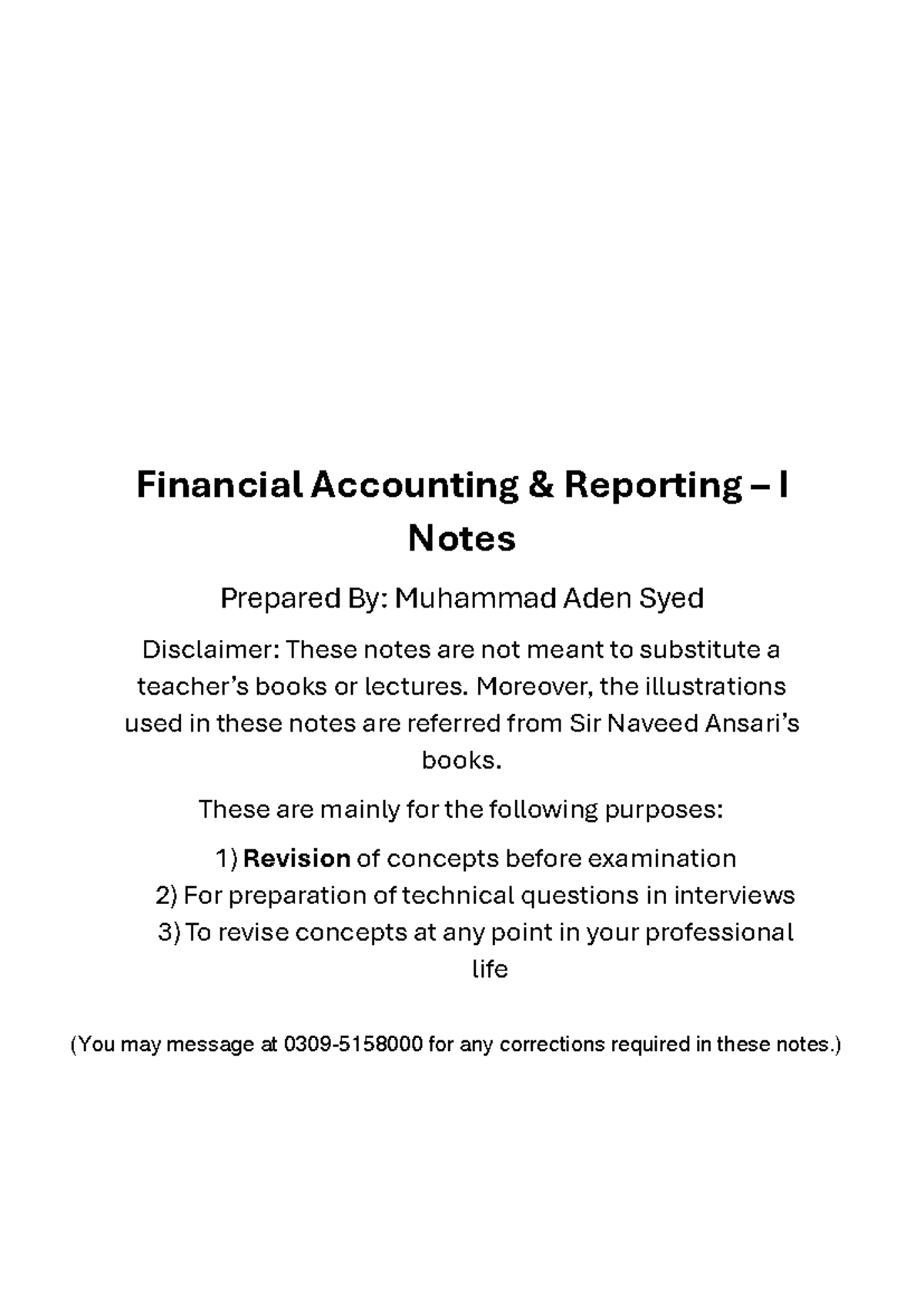 FAR-I: Financial Accounting Reporting Notes by Muhammad Aden Syed - Studocu