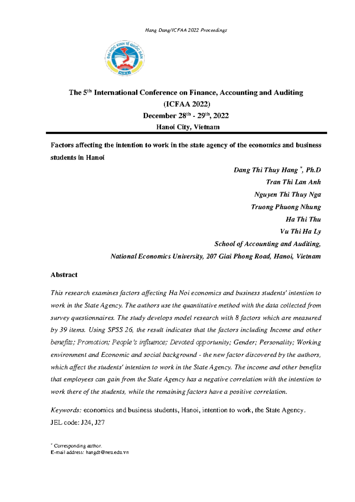 Icfaa 2022 2143 - Hang Dang/ICFAA 2022 Proceedings The 5 th ...