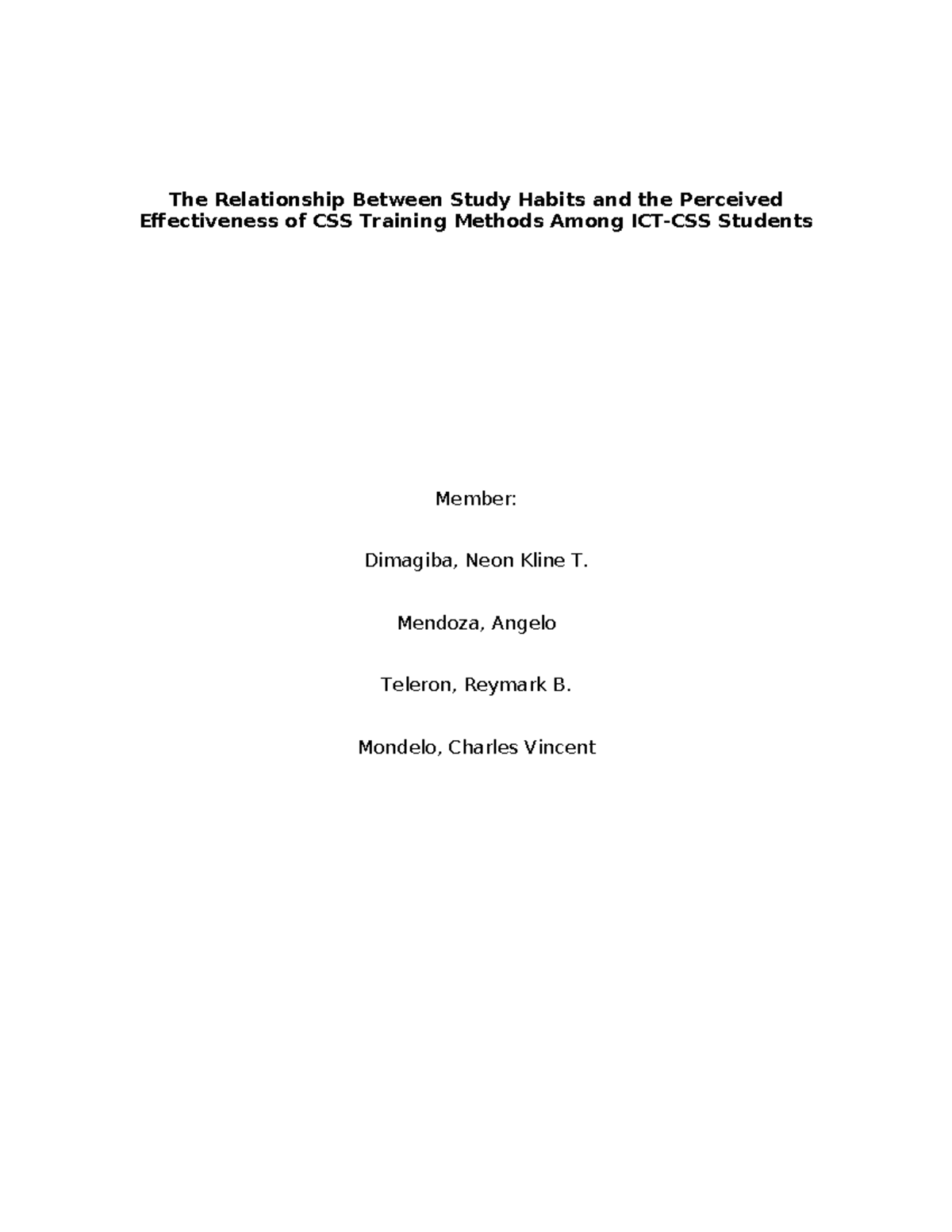 CSS Training Methods and Study Habits: A Correlational Study - Studocu