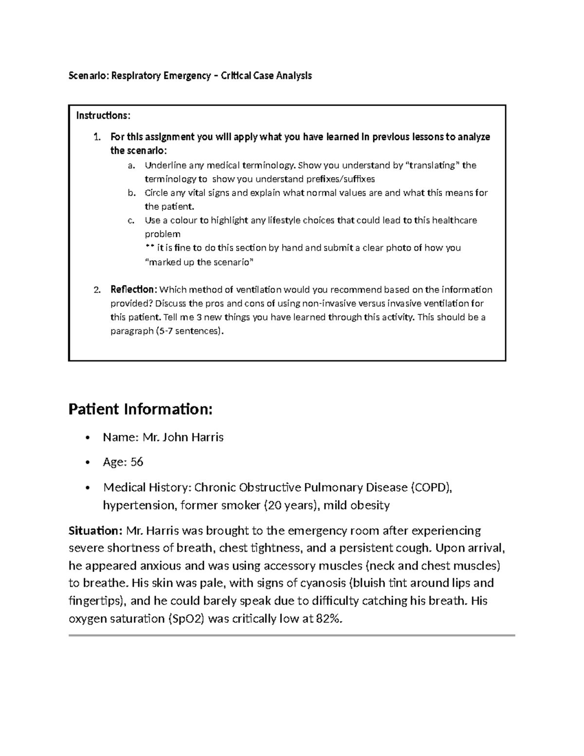U2L3 Respiratory Emergency Case Analysis and Ventilation Options - Studocu