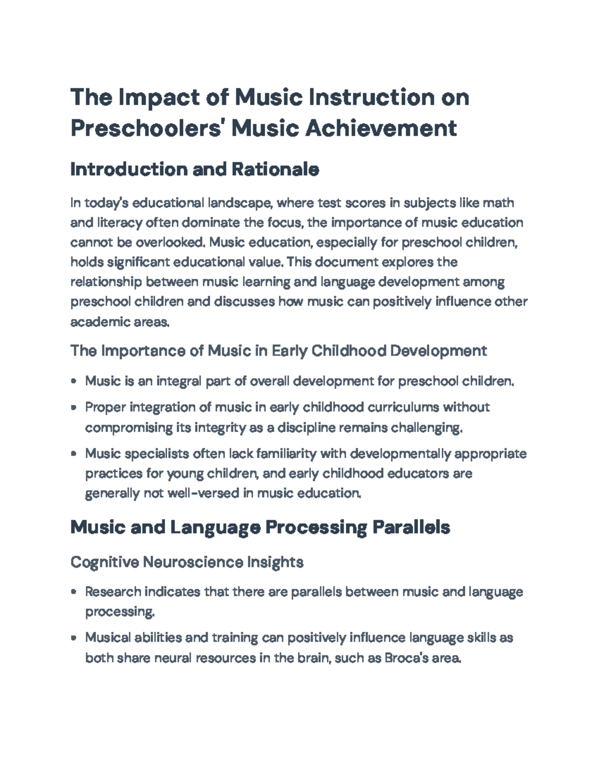 The Impact of Music Instruction on Preschool Literacy Skills (EDU 101 ...