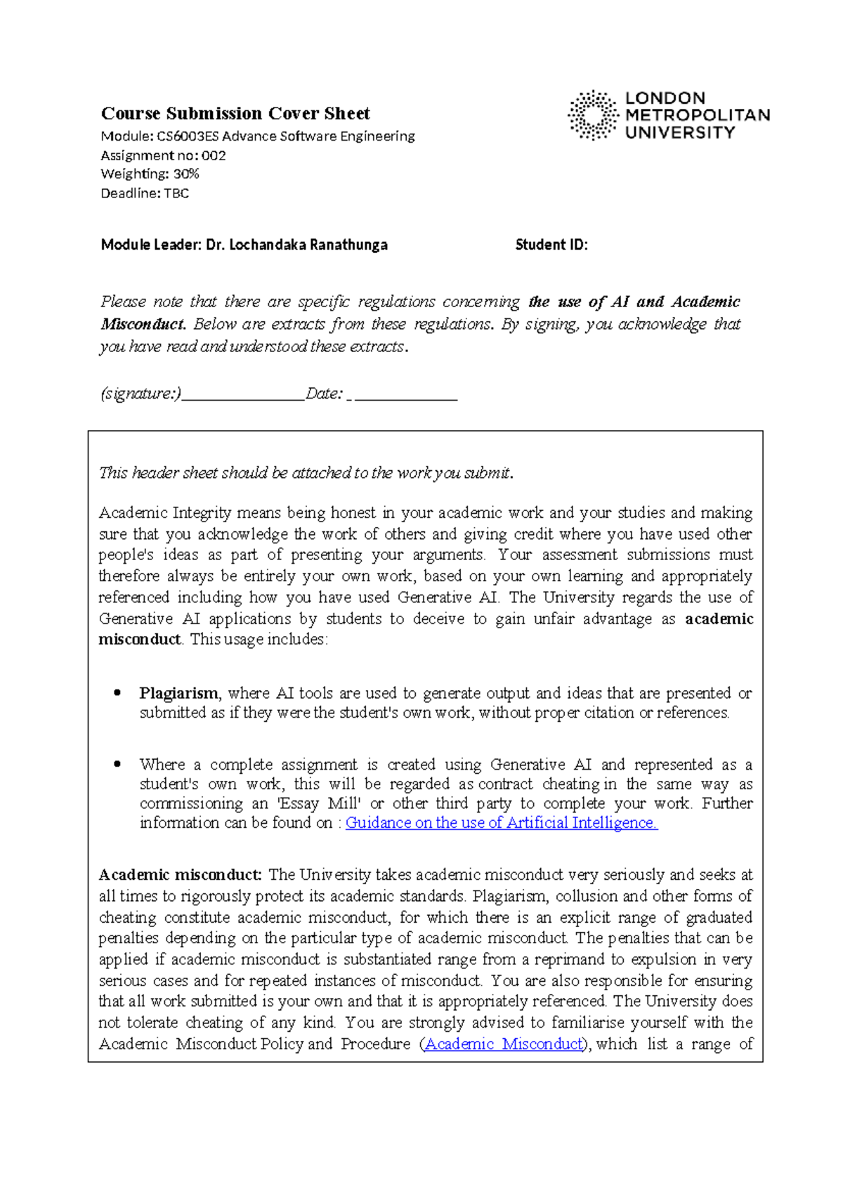 CS6003ES Advanced Software Engineering Assignment 2 Submission Cover ...