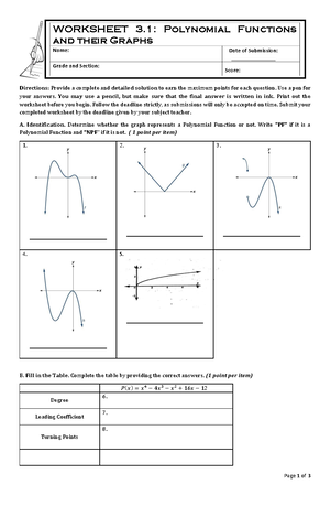MATH 8 Worksheet 3.1 (Answer Key) - Secondary Education - A. GRAPHING ...