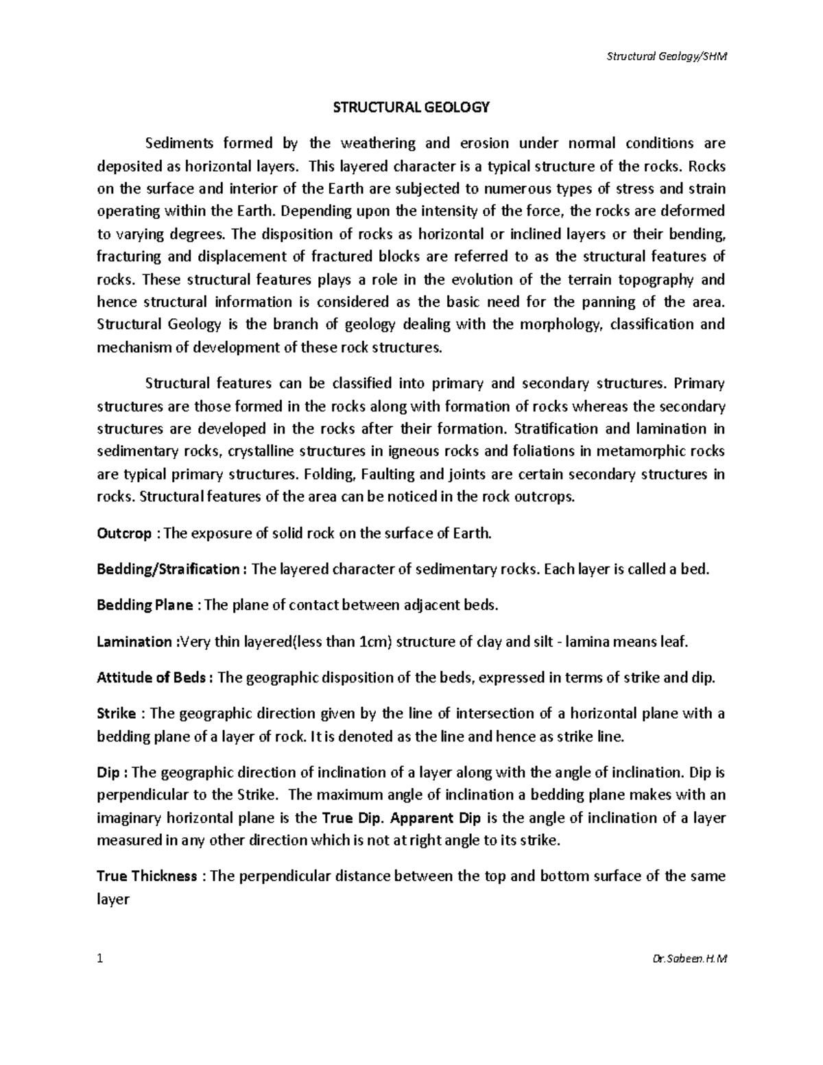 Structural Geology Notes for SHM Course: Key Concepts and Definitions ...