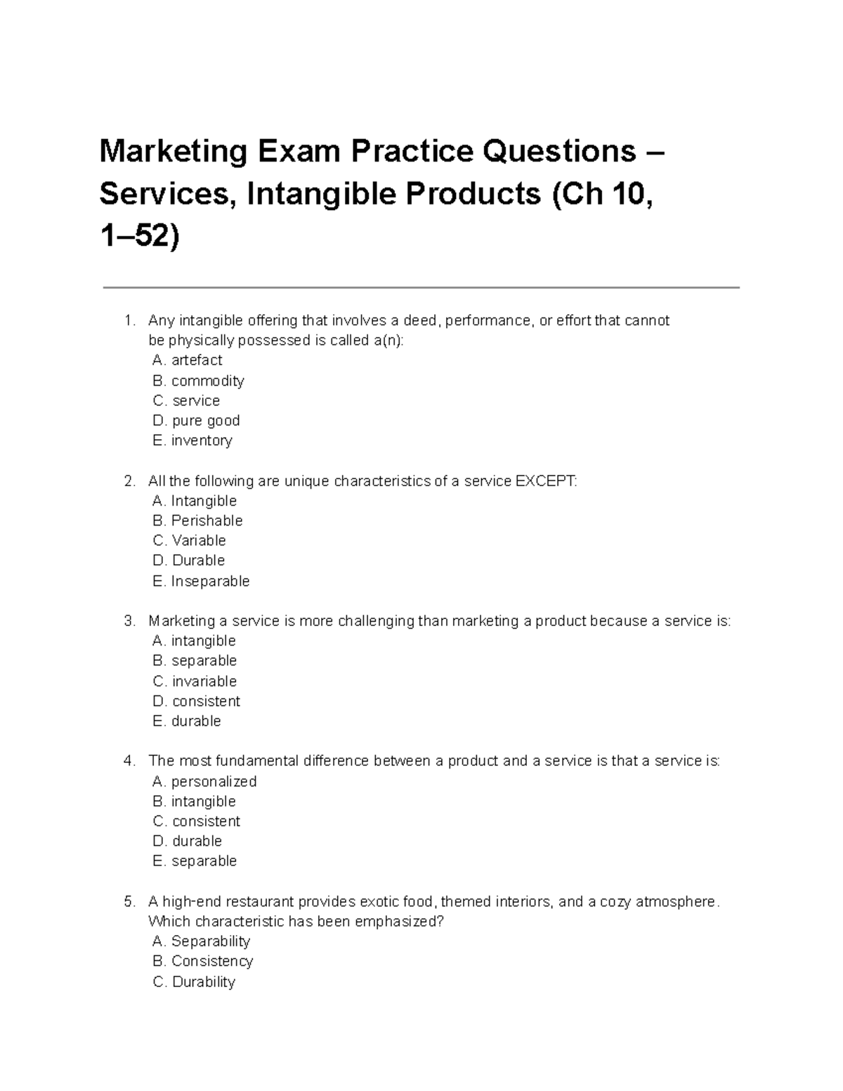 Chapter 10 part 1 - Practice Exam Qs - Marketing Exam Practice ...