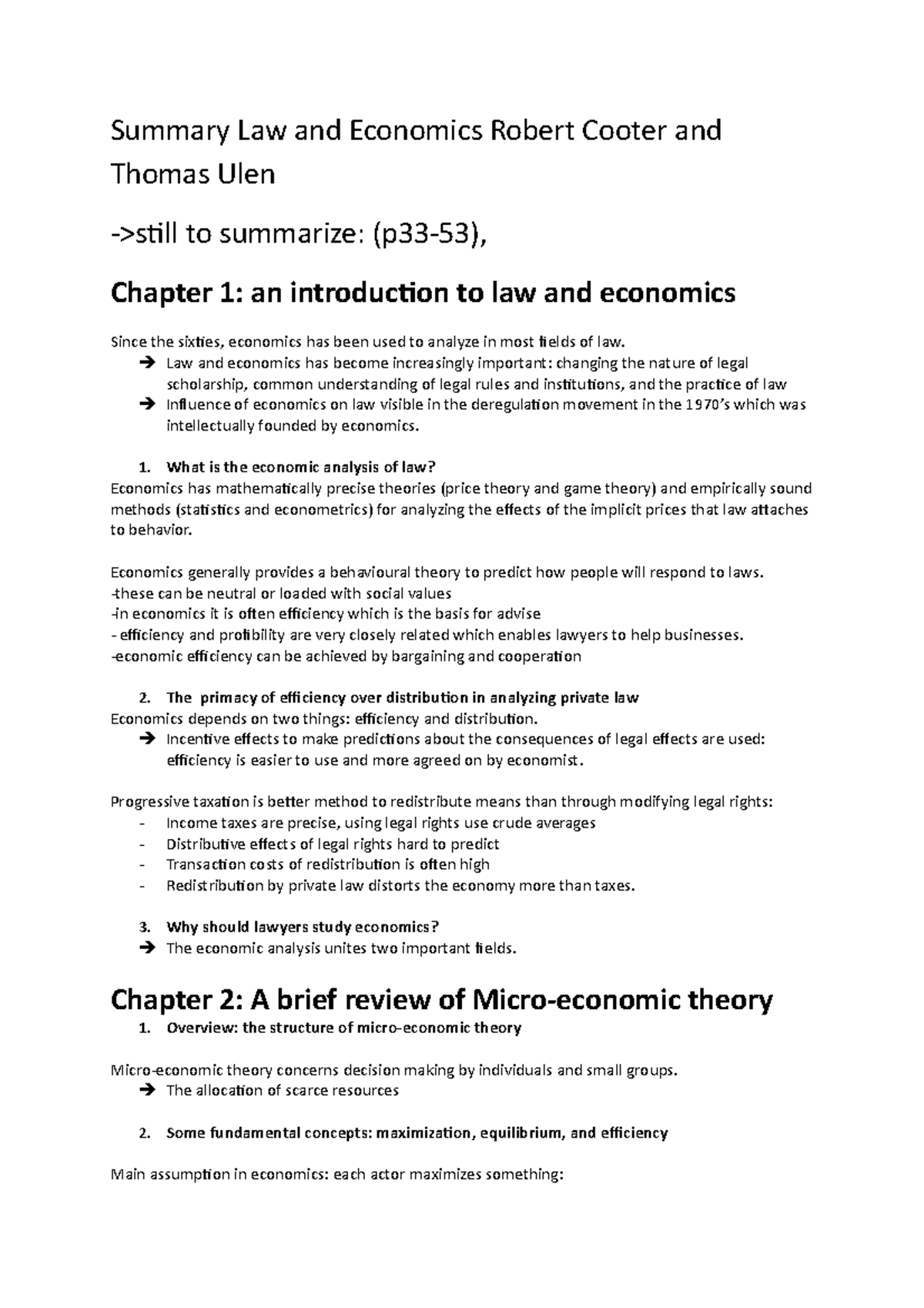 Summary of Law and Economics (Course Code: LE101) - Key Concepts and ...