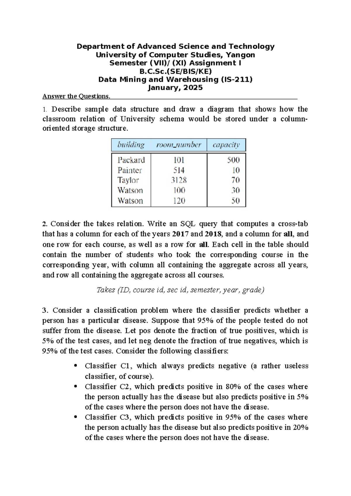 IS-211 Assignment I: Data Mining & Warehousing Concepts and Classifiers ...