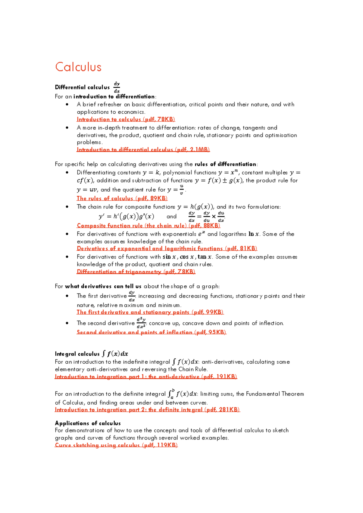 Calculus Study Guide for First-Year Students: Key Concepts & Resources ...
