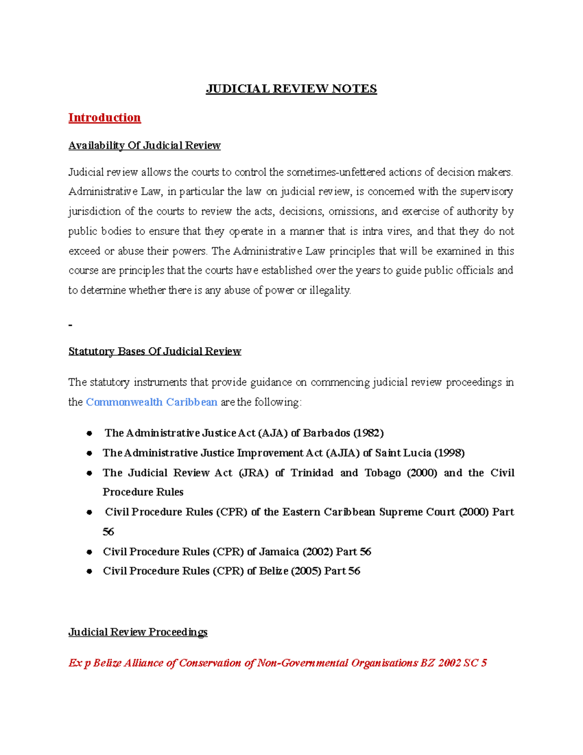 Judicial Review Notes for Administrative Law (LAW 101) - Studocu