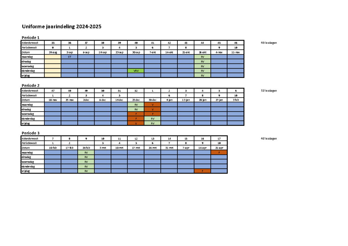 Jaarindeling 2024-2025: Lesdagen en Periodes Overzicht - Studeersnel
