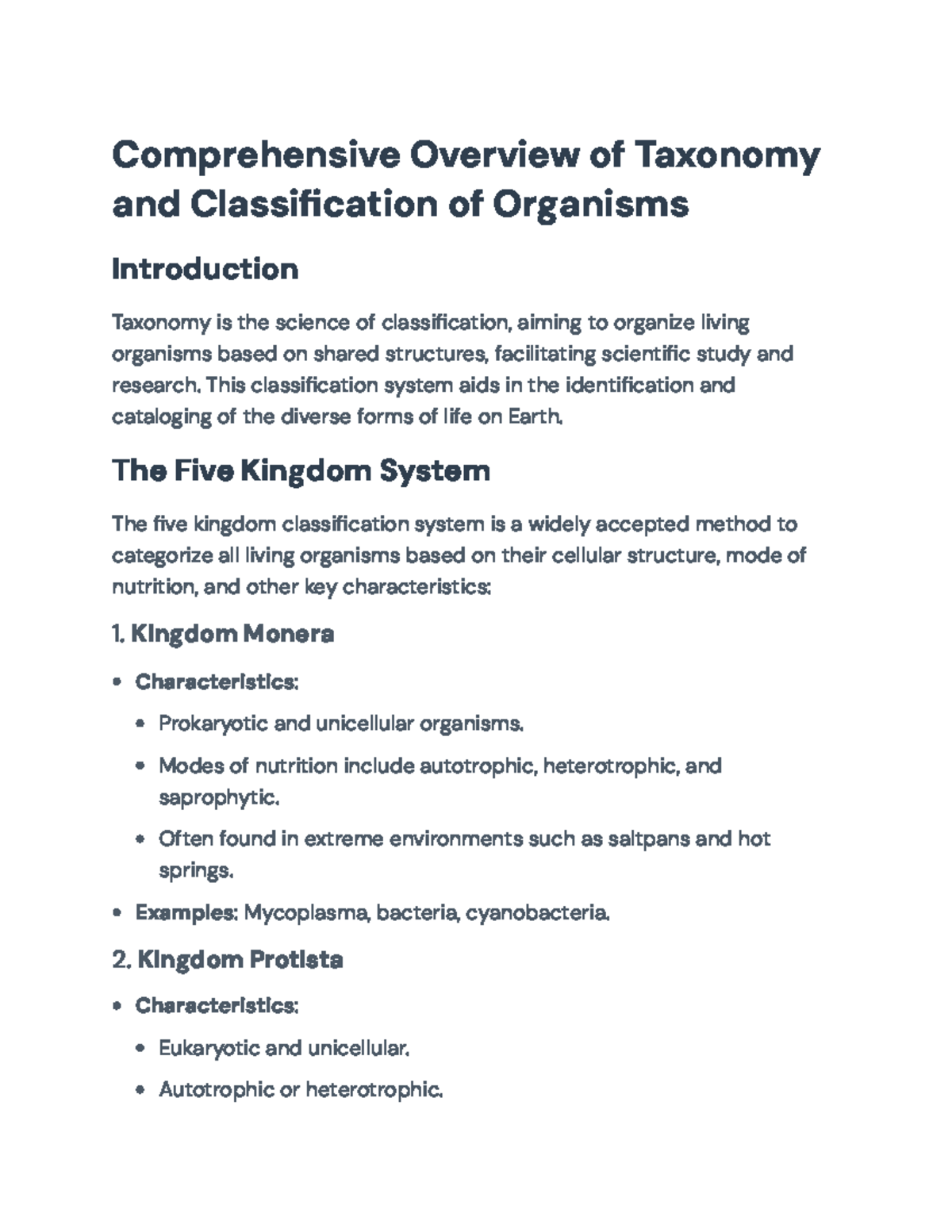Taxonomy and Classification of Organisms Overview (Biology 101 ...