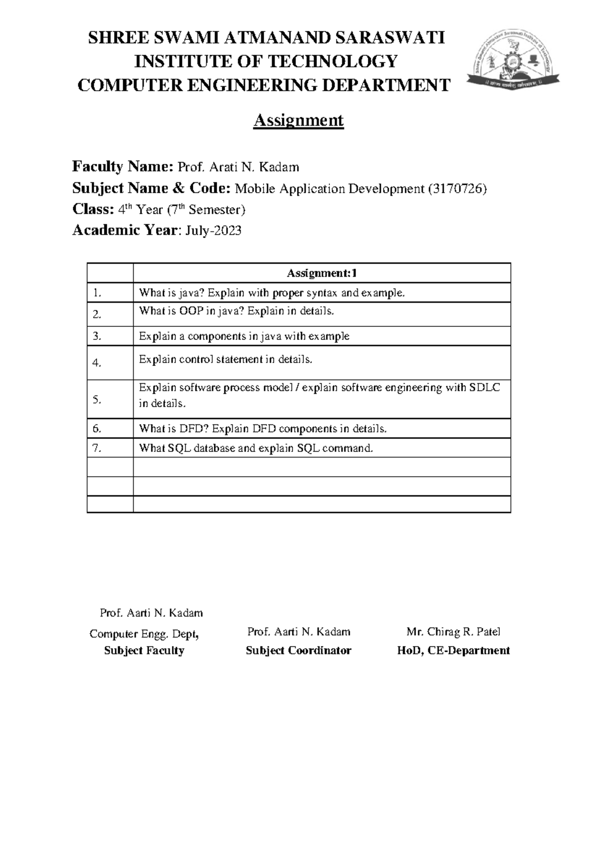 Mobile Application Development (3170726) - Assignment 1 Guide - Studocu