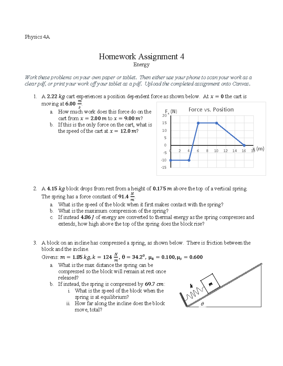 PHYS 4A Homework 4 - Work and Energy Problem Set - Studocu