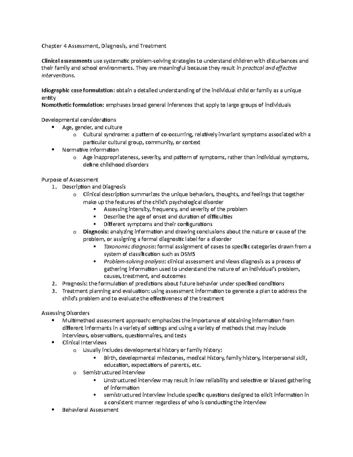 PSYC 211 Quiz 2 - Lecture Notes on Assessment and Treatment in Child ...