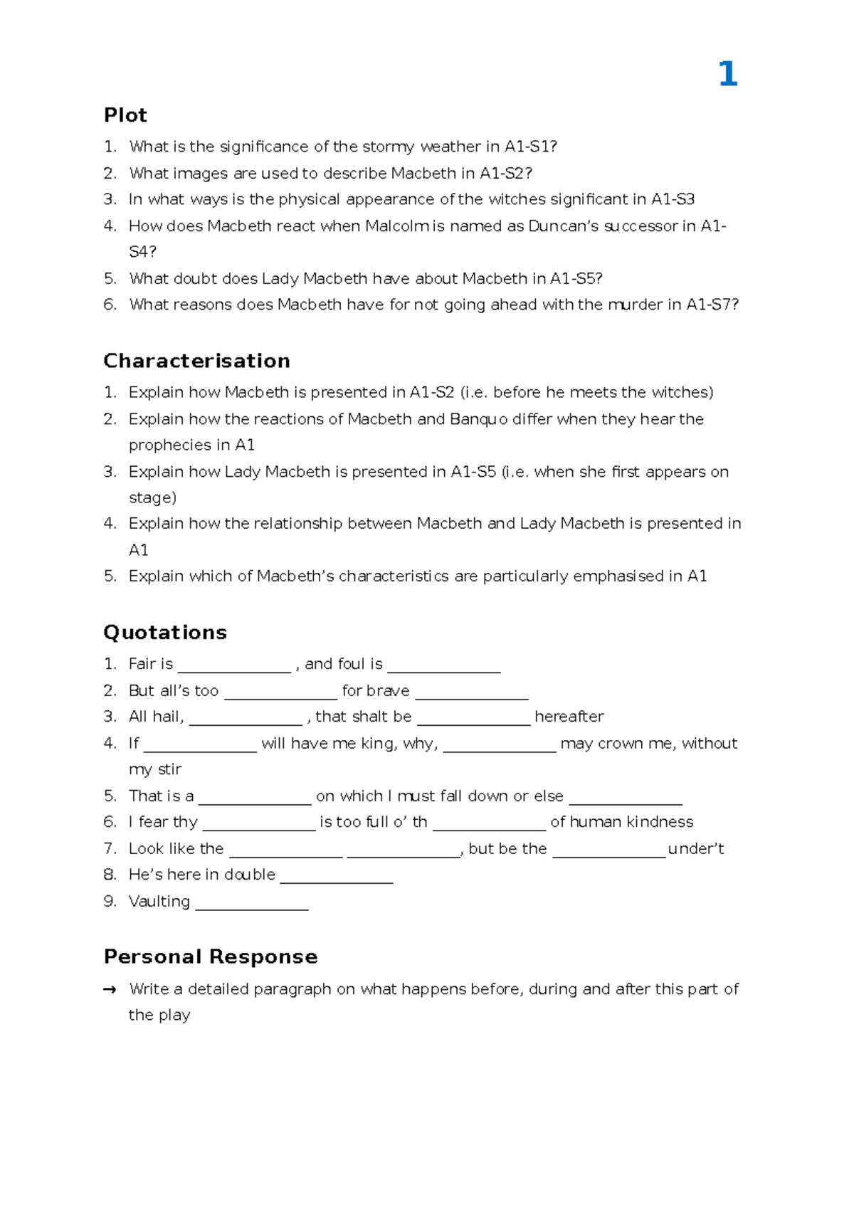 Macbeth Study Guide - Key Themes and Character Analysis (ENG101) - Studocu