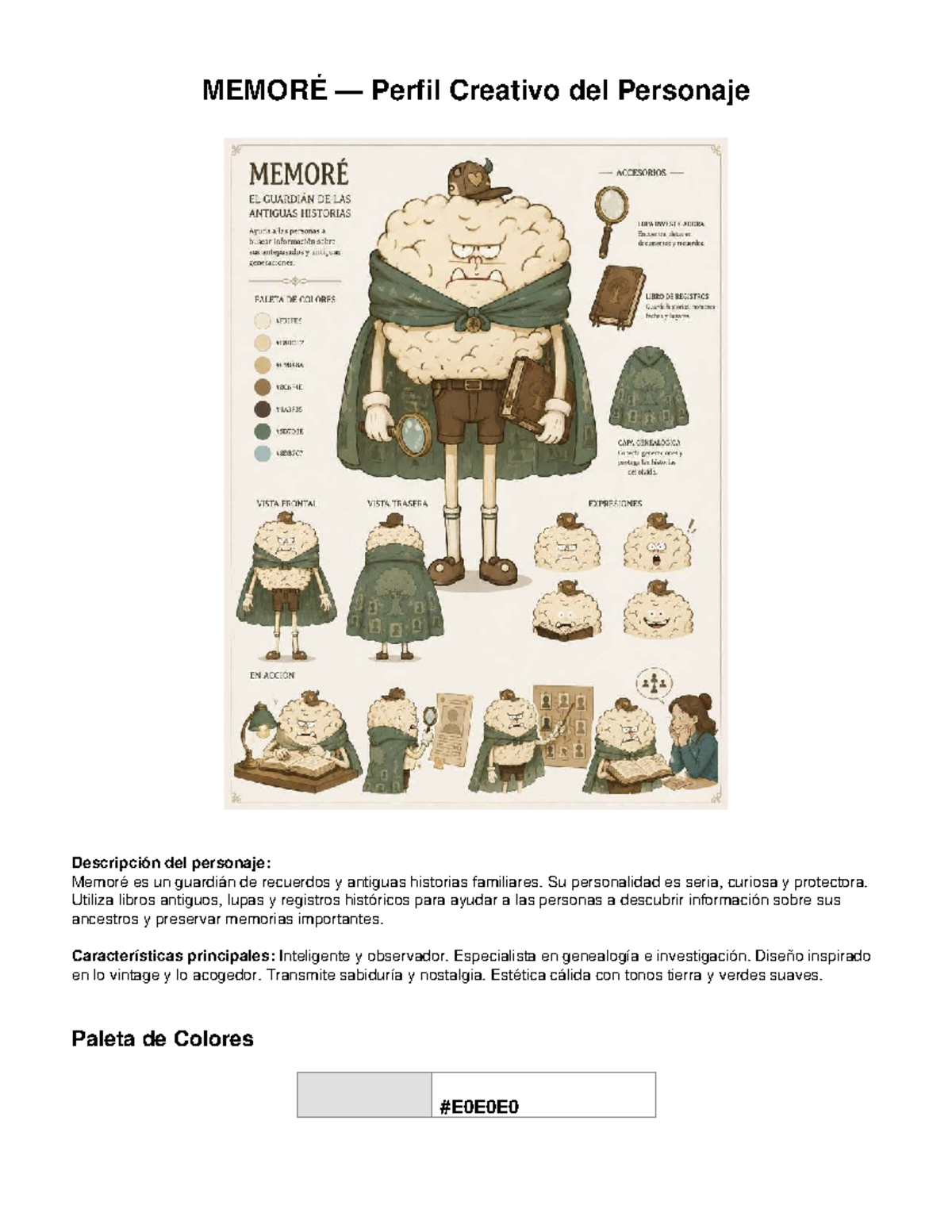 MEMORÉ: Descripción y Paleta de Colores del Personaje - Studocu