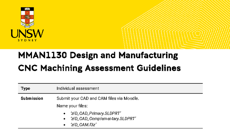 MMAN1130 CNC Machining Assessment: Design & Manufacture Guidelines ...