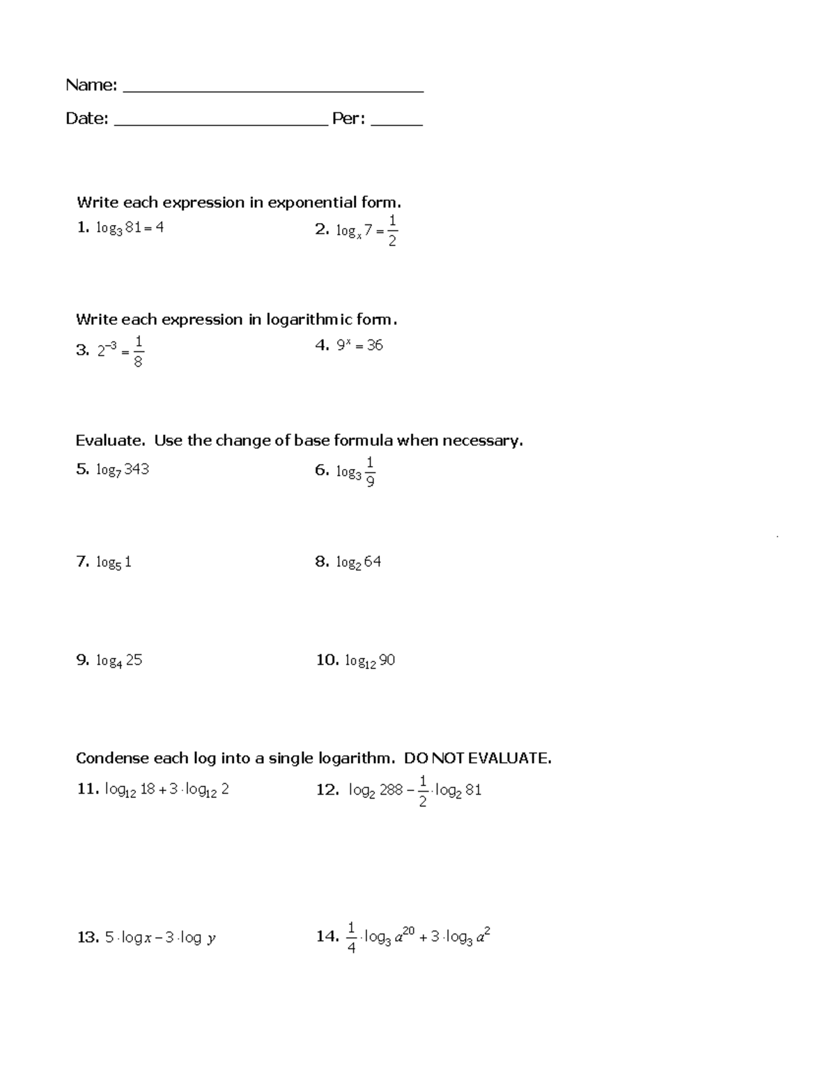 Algebra 2 (Unit 7) Quiz: Exponential & Logarithmic Functions - Studocu