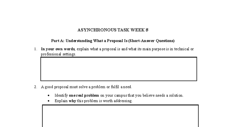 ASYNCHRONOUS TASK WEEK 8: Proposals & Their Types Explained - Studocu