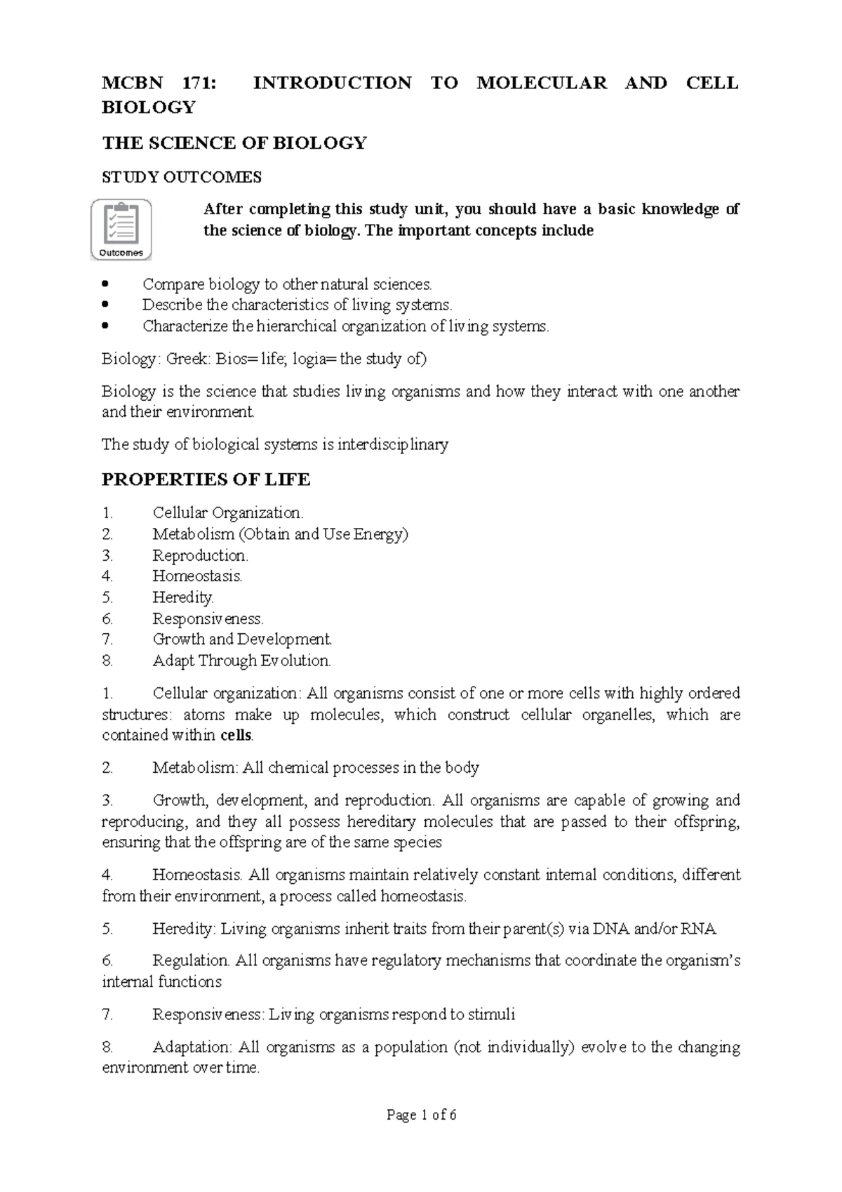 MCBN 171: Intro to Molecular & Cell Biology Study Guide - Studocu