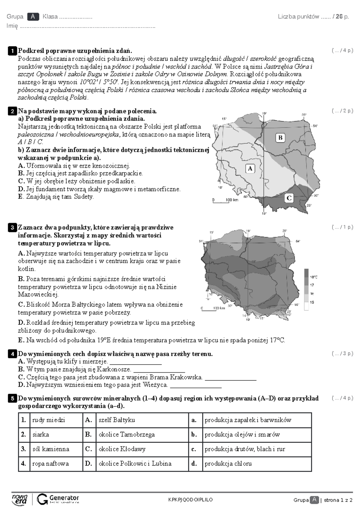 Test - rozdział I. Zróżnicowanie środowiska przyrodniczego Polski - Studocu