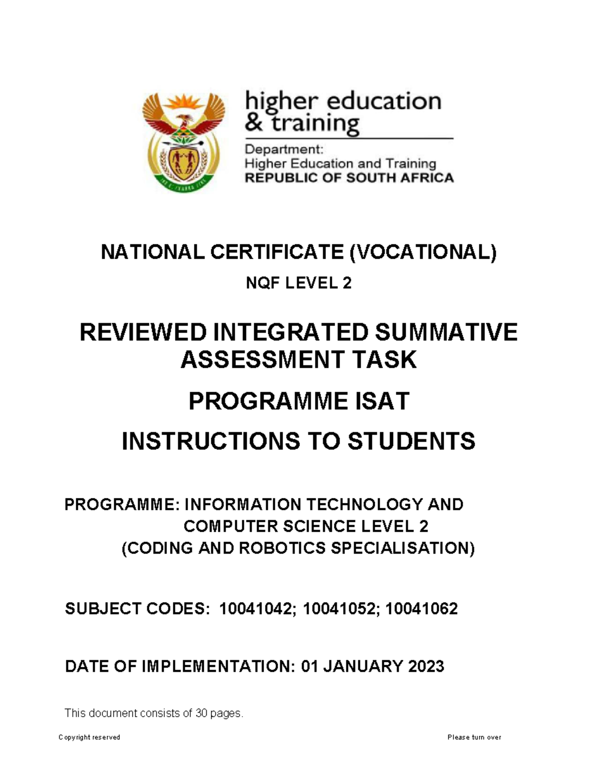NCV L2 IT & CS: Toll Gate Project ISAT Instructions 2023 - Studocu