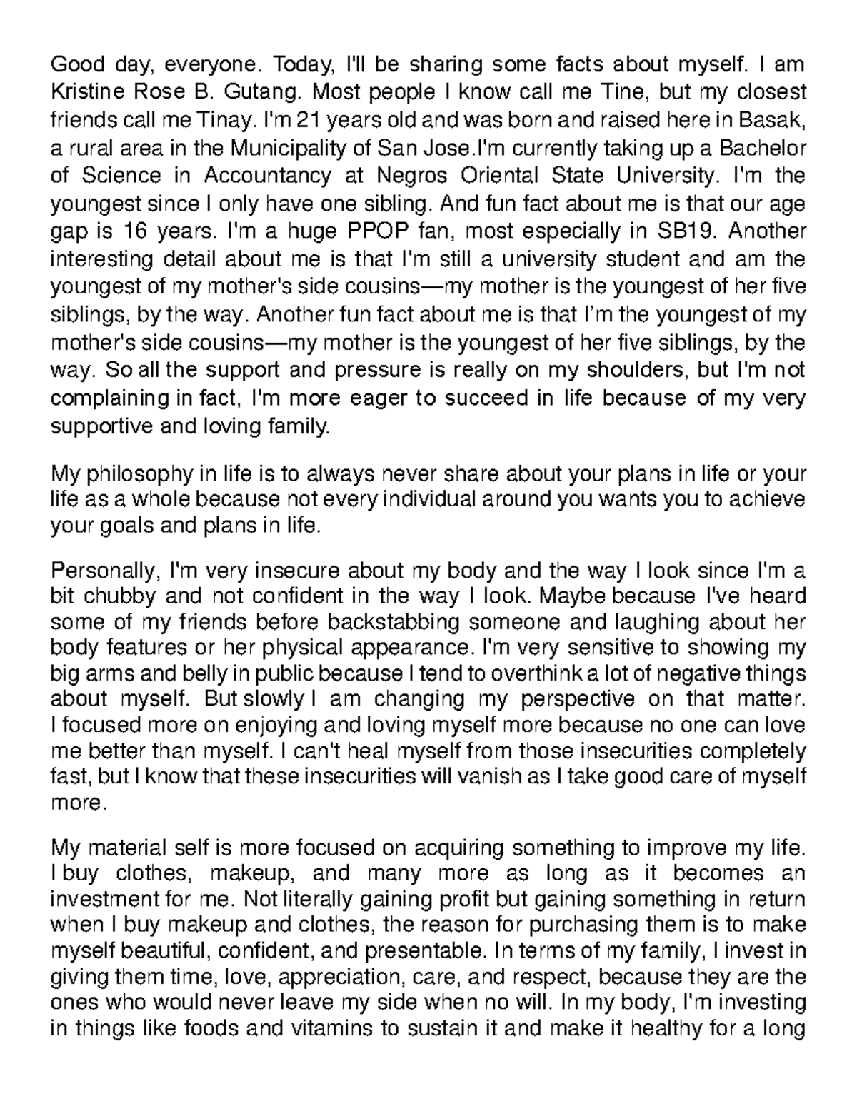 GE 1 Personal Reflections: Understanding My Identity and Growth - Studocu