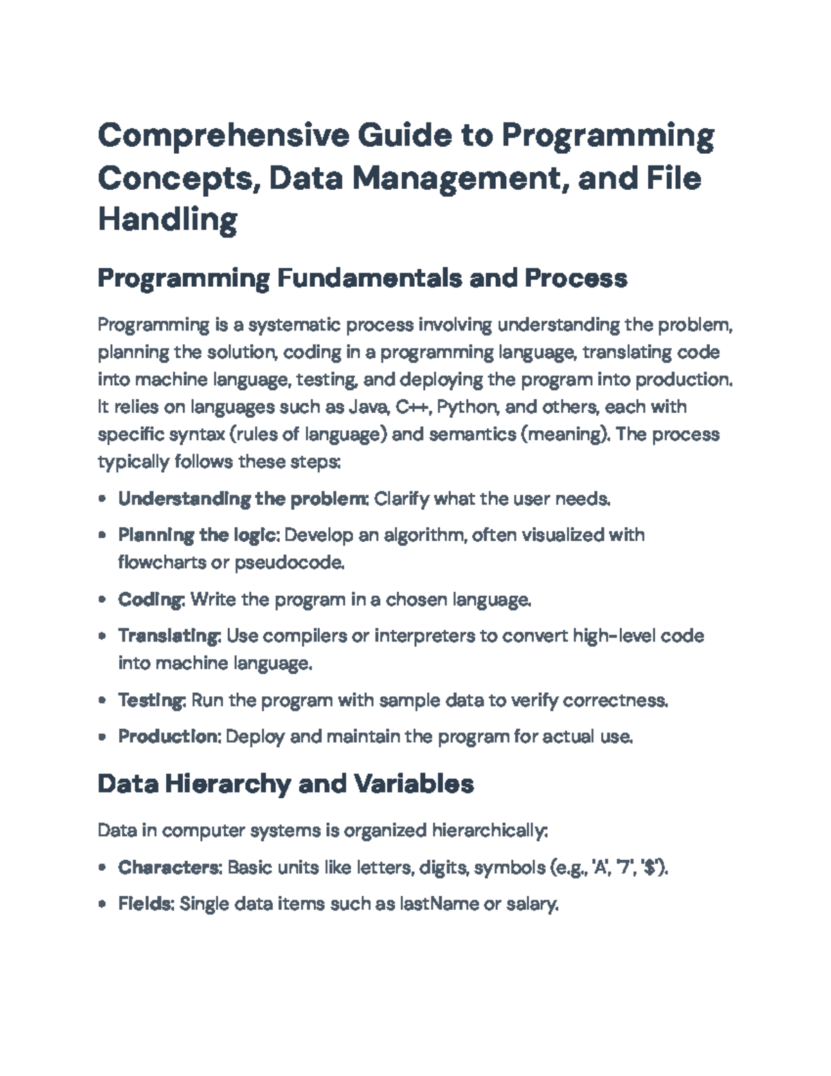 Comprehensive Guide to Programming Concepts & Data Management (CS101 ...