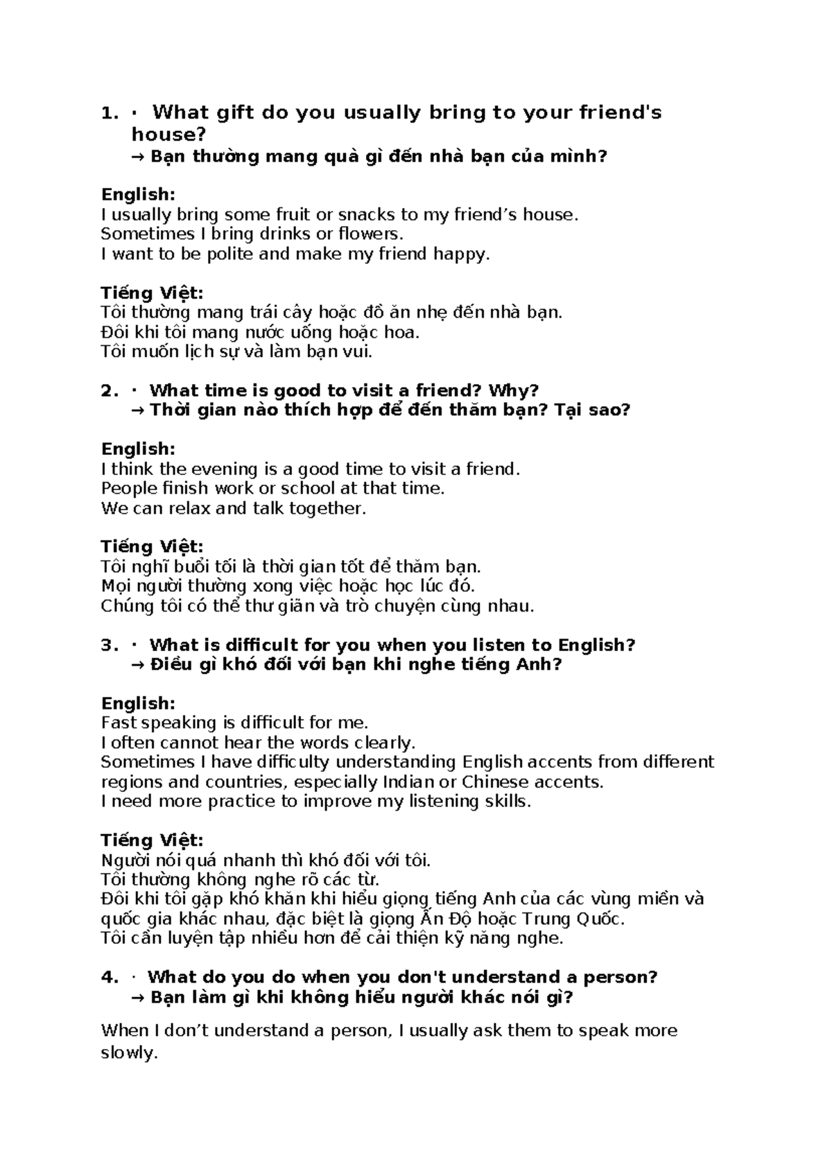 Speaking Test Preparation: Common Questions & Answers - Studocu