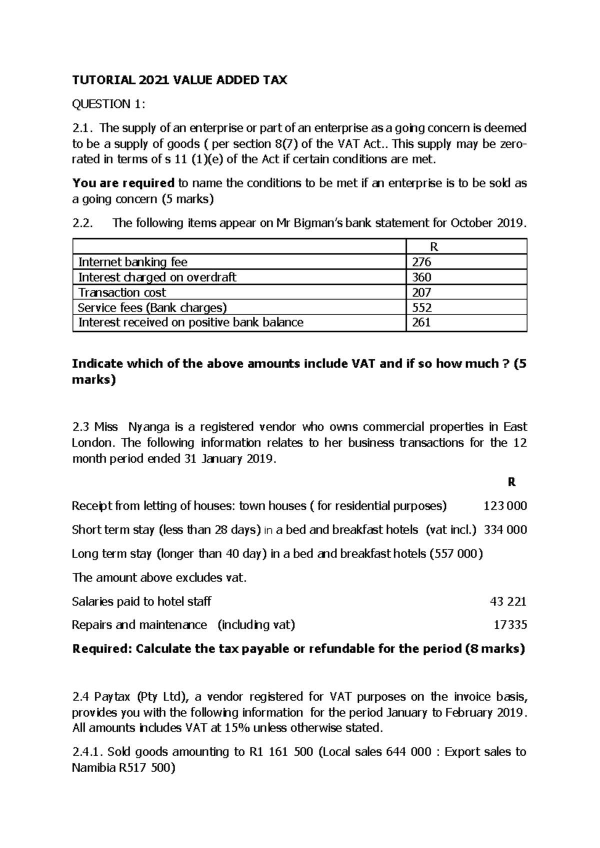 VAT Calculation Practice Questions for Emperors (Pty) Ltd - Studocu